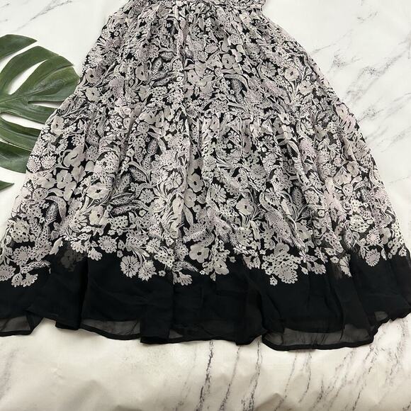 Anthropologie Puff Sleeve Midi Dress Size S Purple Black Sheer Peasant Ruffle - Picture 4 of 10